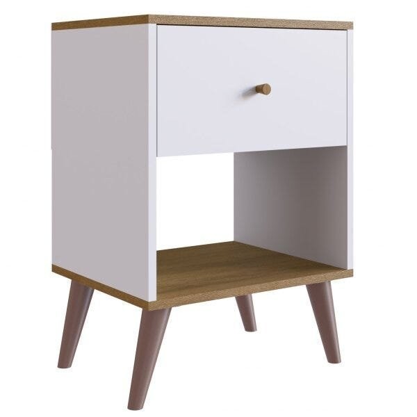 Encontraproduto.com.br - Mesa de Cabeceira com 1 Gaveta e 1 Nicho - Branco/Mel