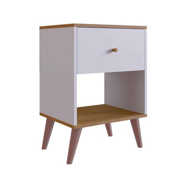 Encontraproduto.com.br - Mesa de Cabeceira com 1 Gaveta e 1 Nicho - Branco/Mel
