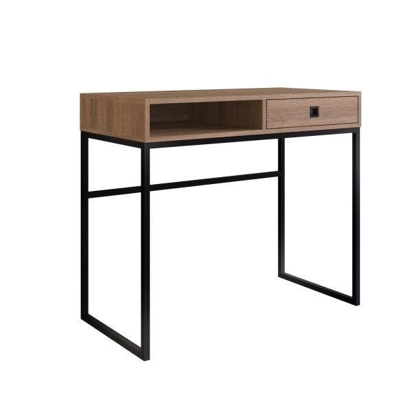 Encontraproduto.com.br - Mesa de Escritório Industrial com 1 Gaveta e 1 Nicho - Mel/Preto