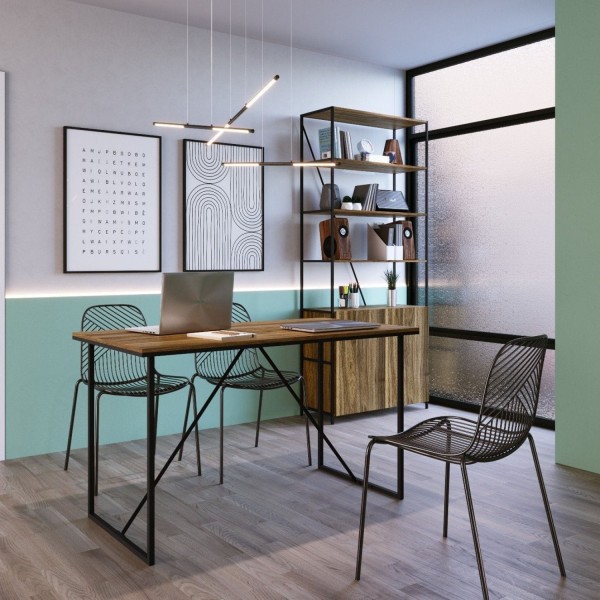 Encontraproduto.com.br - Kit Industrial para Escritório com Mesa e Estante com 2 Portas - Preto/Carvalho