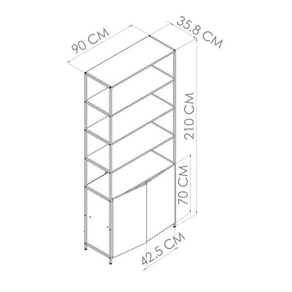 Encontraproduto.com.br - Kit Industrial para Escritório com Mesa e Estante com 2 Portas - Preto/Carvalho