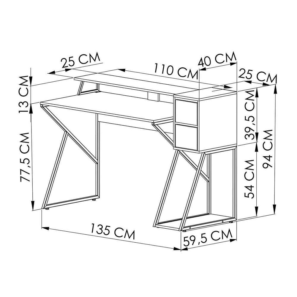 Encontraproduto.com.br - Mesa Escrivaninha Gamer Zed com 2 Gavetas - Preto/Vermelho/Grafite