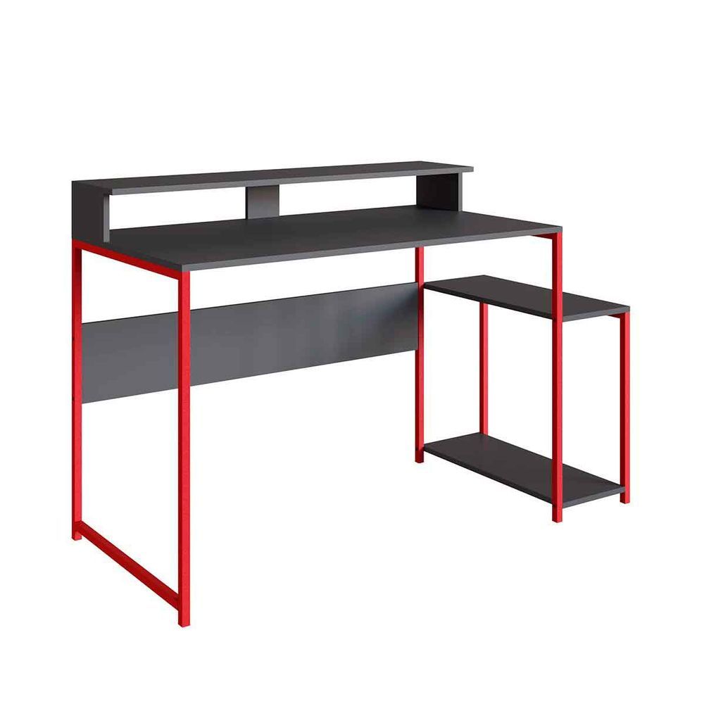 Encontraproduto.com.br - Mesa Escrivaninha Gamer Ryze com 2 Nichos - Vermelho/Grafite