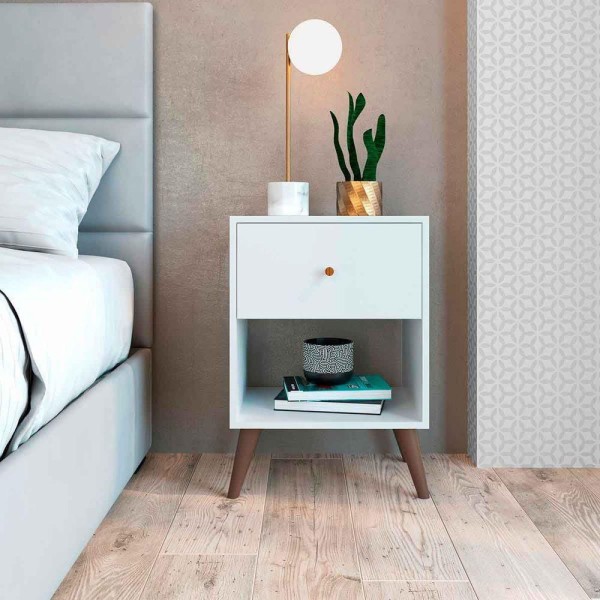 Encontraproduto.com.br - Mesa de Cabeceira com 1 Gaveta - Branco