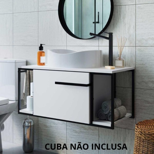 Gabinete Para Banheiro Com Porta E Estrutura Em Metal 80 Cm grafite Grafite