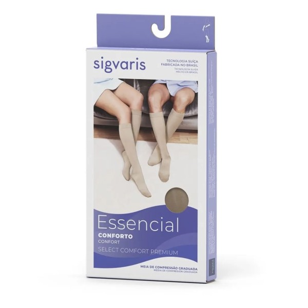 Encontraproduto.com.br - Meia Panturrilha (3/4) Sigvaris Select Comfort Premium 20-30 mmHg G (Tamanho Grande) Longa, Ponteira Aberta, Cor Natural