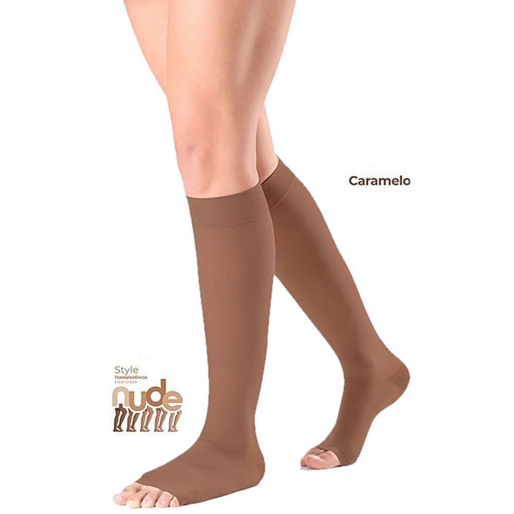 Meia 3/4 Sigvaris Ever Sheer 20-30mmHg Aberta Caramelo P3