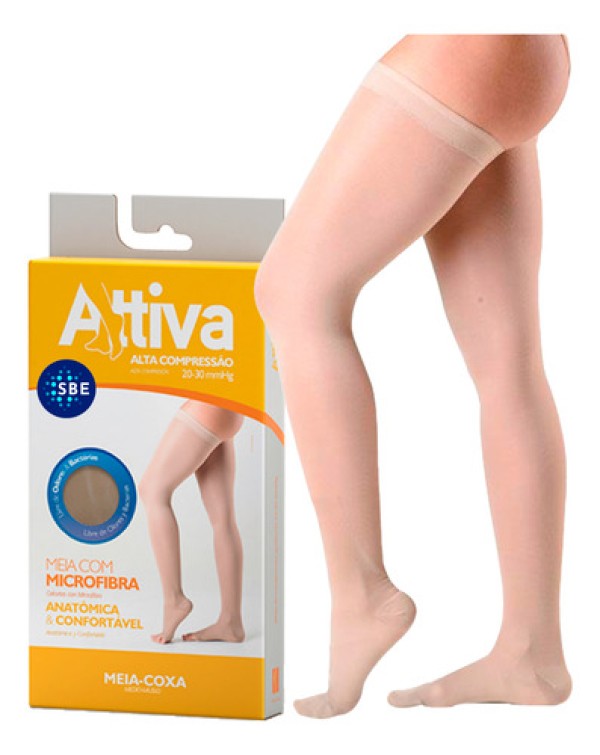 Encontraproduto.com.br - Meia-Coxa 7/8 Alta Compressão Attiva 20-30 Sem Ponteira Natural Escuro GG 1 Unidade