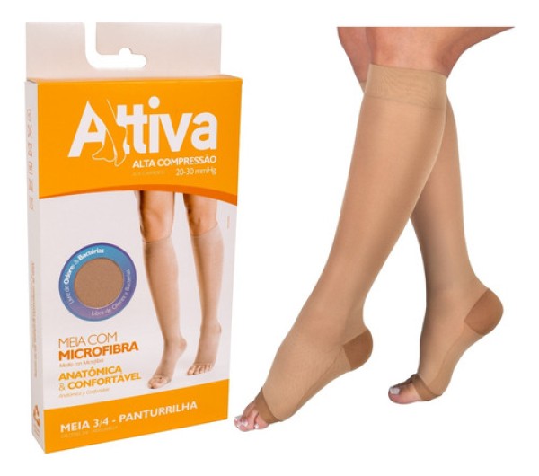 Meia ¾ Panturrilha Attiva Alta Compressao 20-30 Fem Aberta Natural Escuro Tamanho P Cor NATURAL ESCURO