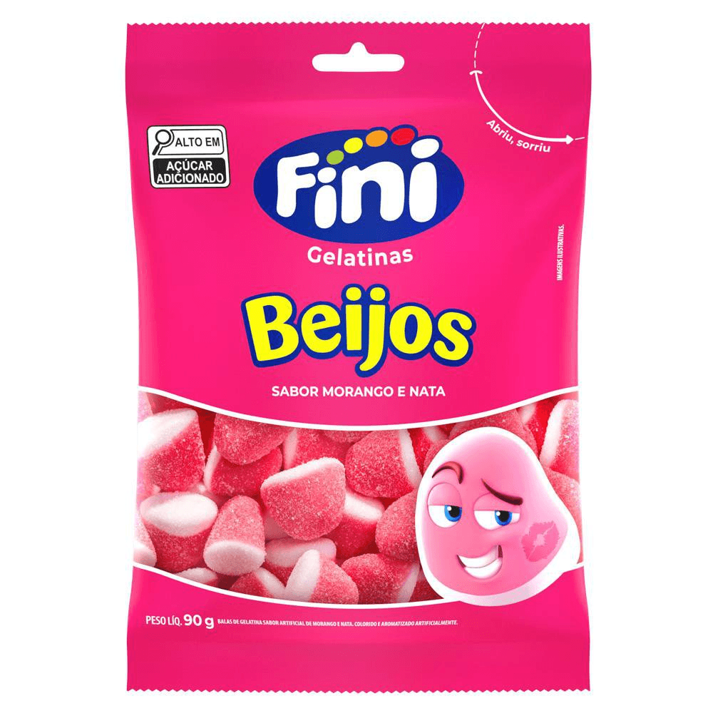 Bala Gelatina Beijos Sabor Morango E Nata 90g Fini