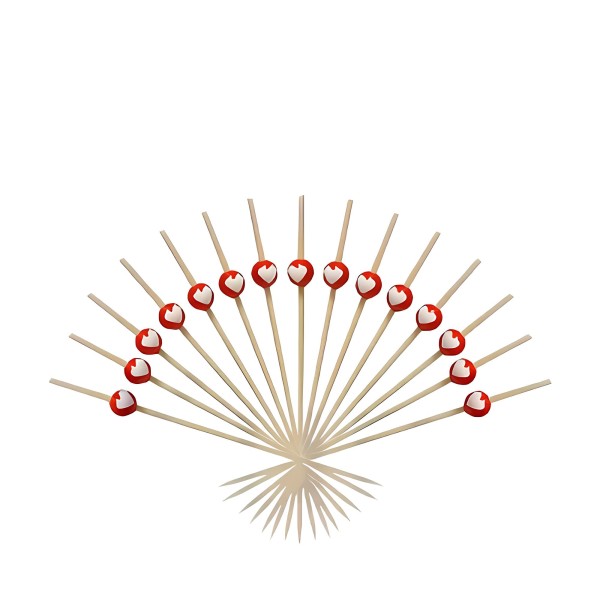 Encontraproduto.com.br - Espeto de Bambu Komati Red Hearts - C/50 Unidades
