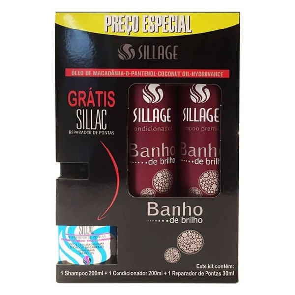 Kit Sillage Banho E Brilho Shampoo 200Ml+Condicionador 200Ml+Reparador De Pontas 30ml