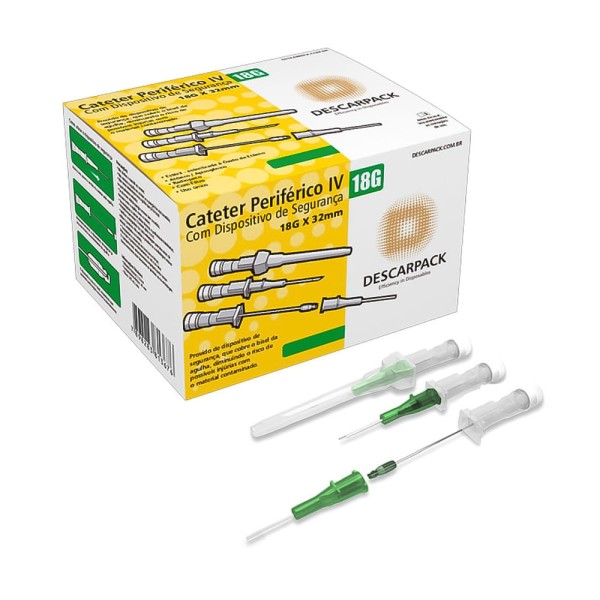 Encontraproduto.com.br - Cateter Intravenoso com Dispositivo de Segurança Nº 18 - Caixa com 100 Unidades