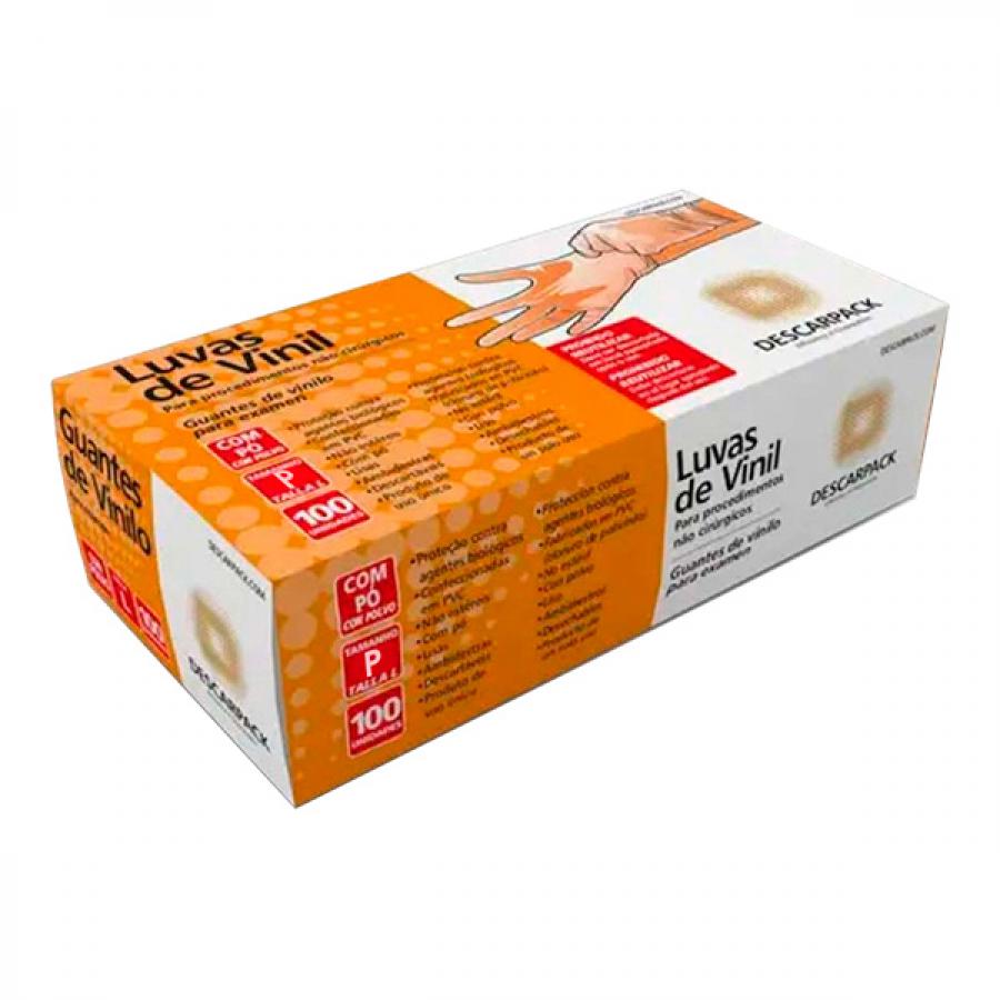 Luvas Vinil Descarpack com Pó Tamanho P com 100 Unidades