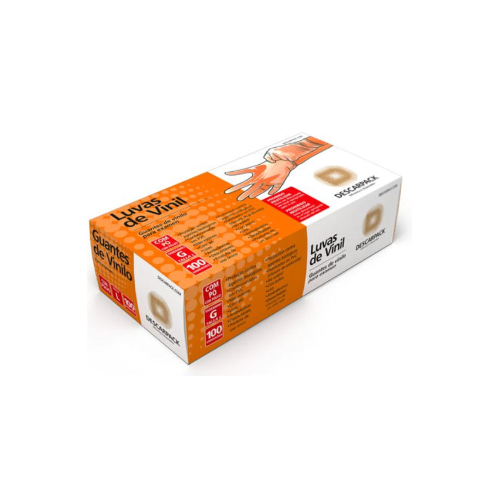 Luva de Vinil Descarpack Transparente com Pó Tam G - 100 unidades