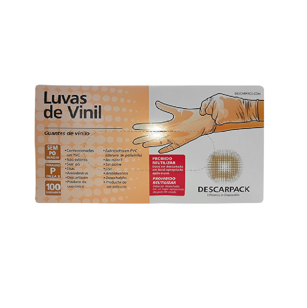 Encontraproduto.com.br - Luva Vinil Descarpack Sem Pó Tamanho P com 100 Unidades