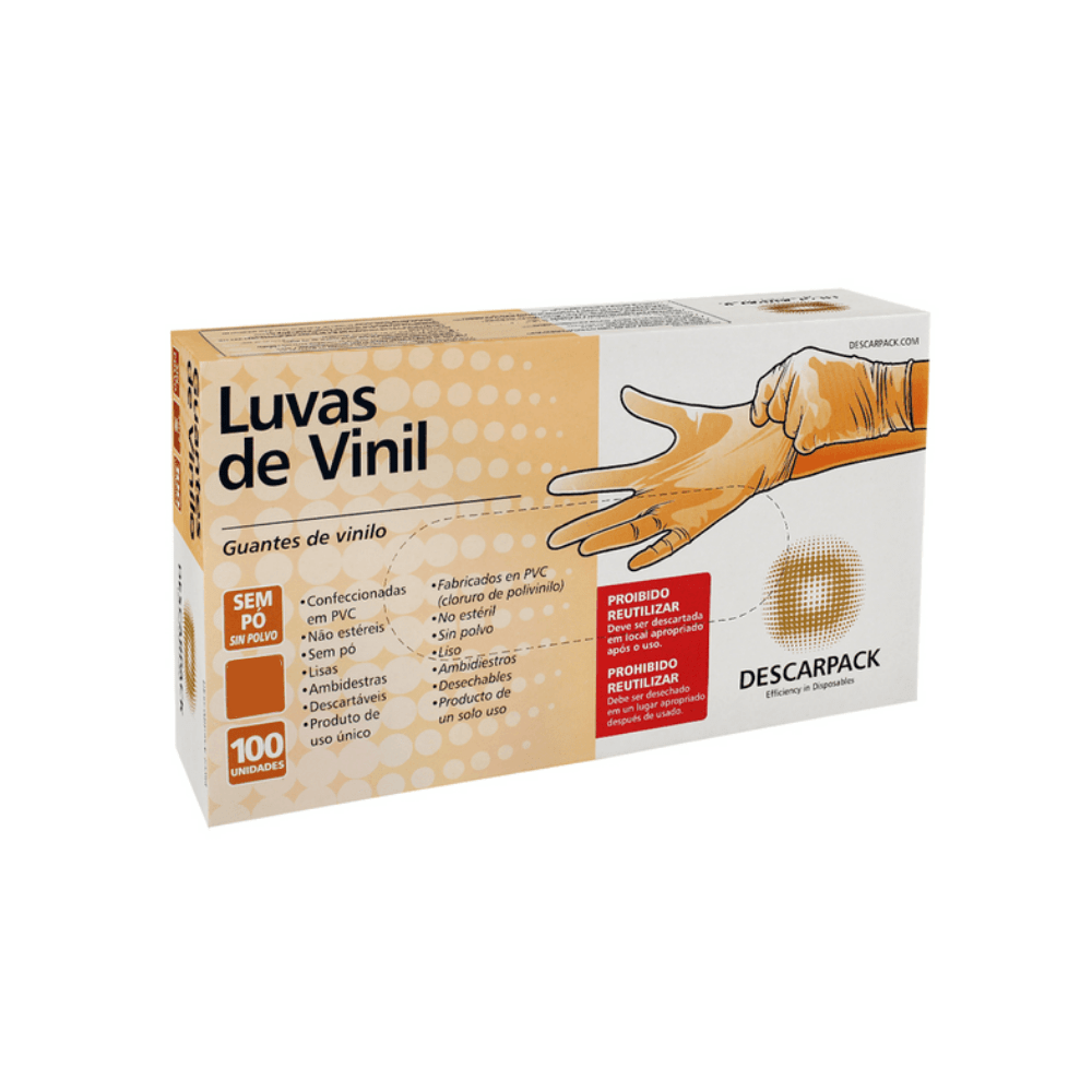 Encontraproduto.com.br - Luva Vinil Descarpack Sem Pó Tamanho P com 100 Unidades