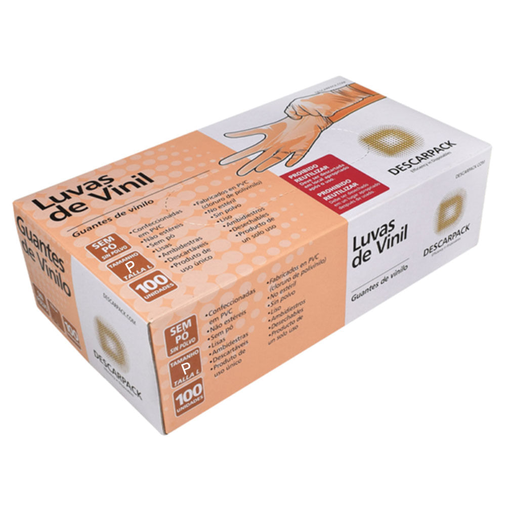 Encontraproduto.com.br - Luva Vinil Descarpack Sem Pó Tamanho P com 100 Unidades