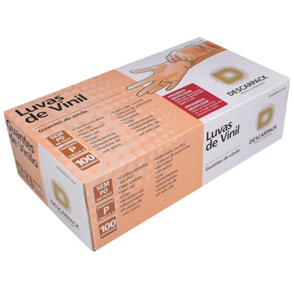 Encontraproduto.com.br - Luva Vinil Descarpack Sem Pó Tamanho P com 100 Unidades