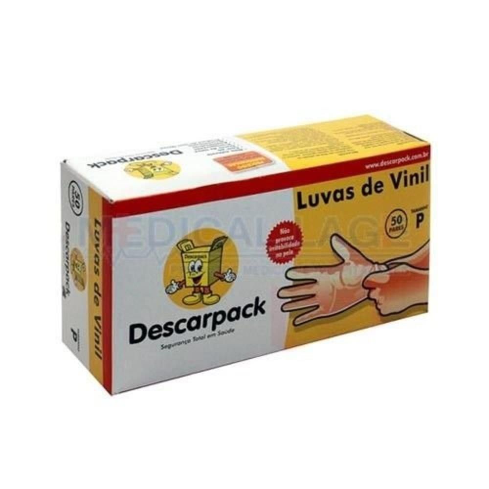 Encontraproduto.com.br - Luva Vinil Descarpack Sem Pó Tamanho P com 100 Unidades