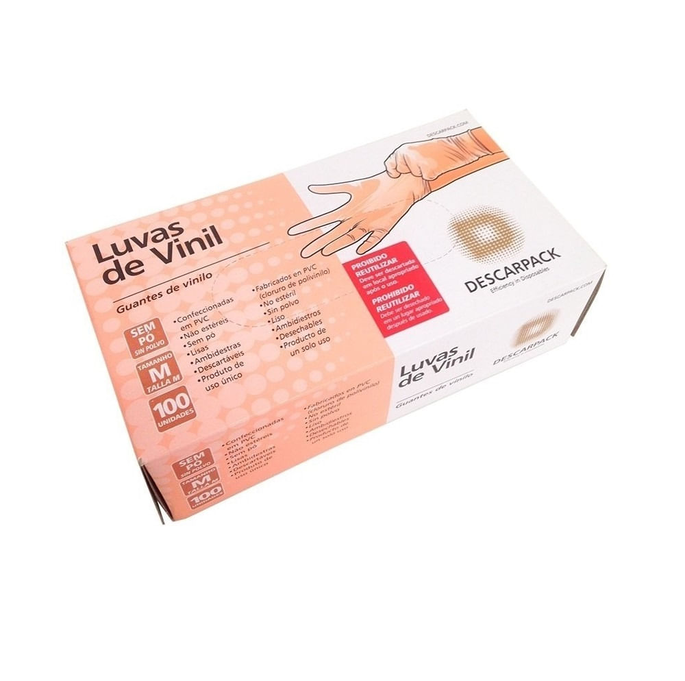 Encontraproduto.com.br - Luva Vinil Descarpack Sem Pó Tamanho M com 100 Unidades
