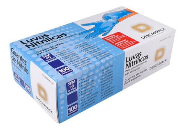 Encontraproduto.com.br - Luvas descartáveis antiderrapantes Descarpack Luva Nitrilica cor azul tamanho  G de nitrilo x 100 unidades 
