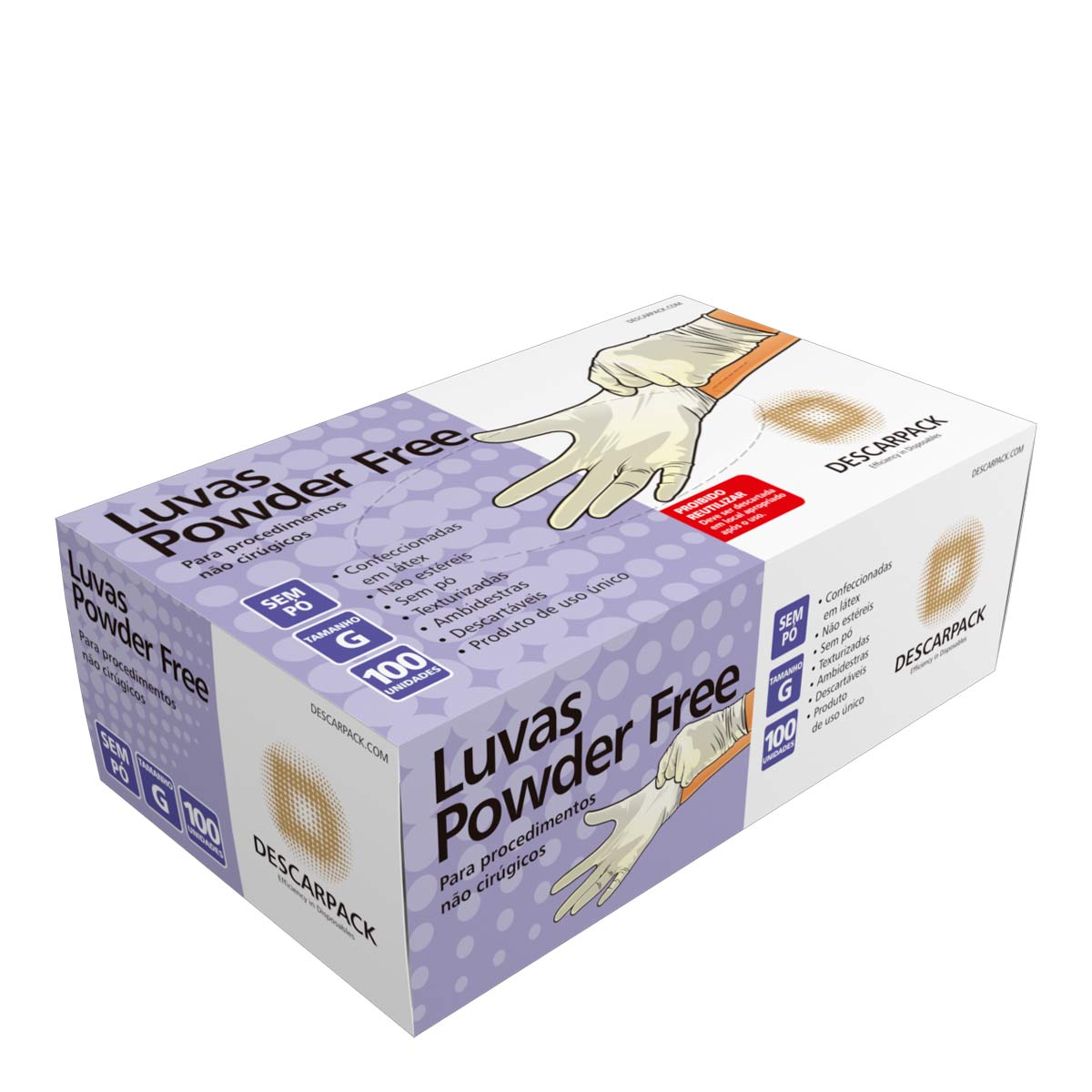 Encontraproduto.com.br - Luva Procedimentos Powder Free sem Pó Tam G - 100 luvas
