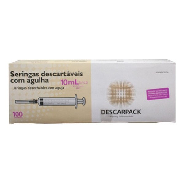 Encontraproduto.com.br - Seringa Descartável Hipodermica 10ml com Agulha 25x0,70mm Luer Slip - Descarpack