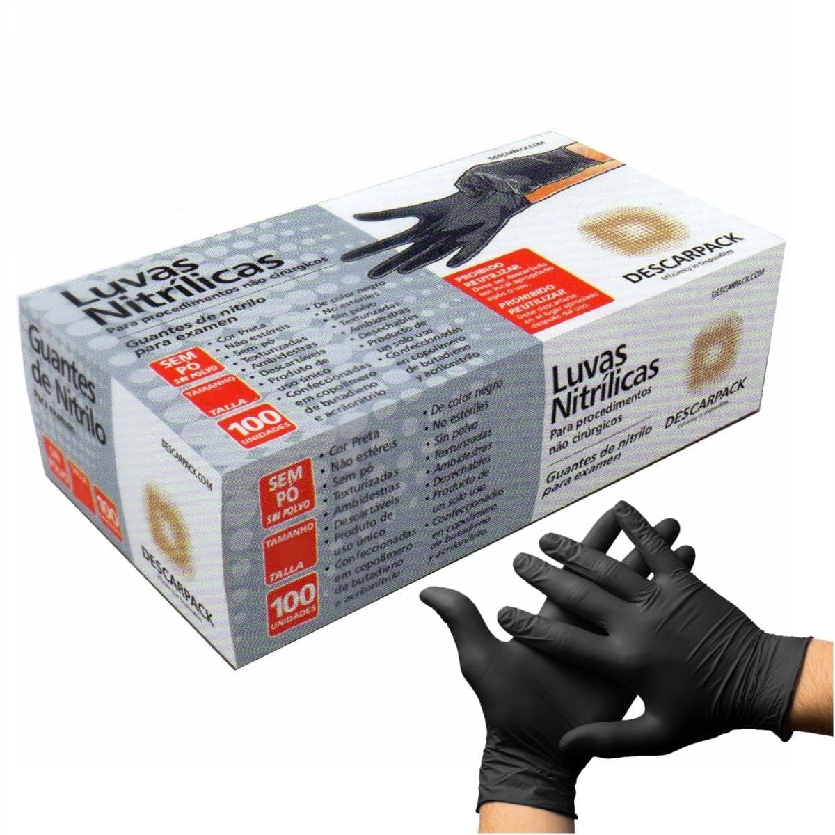 Encontraproduto.com.br - LUVA NITRILICA DESCARPACK PRETA SEM PO P COM 100 UNIDADES