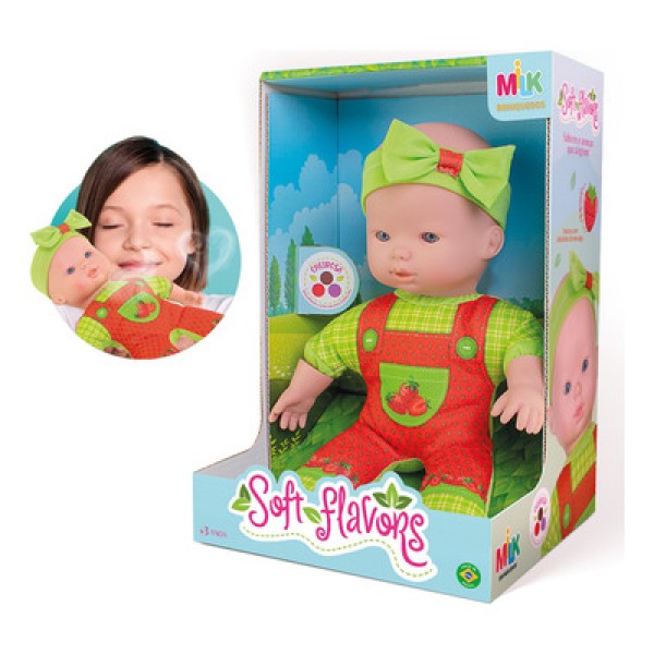 Encontraproduto.com.br - Boneca Soft Flavors Cheirinho de Morango Milk Brinquedos 644