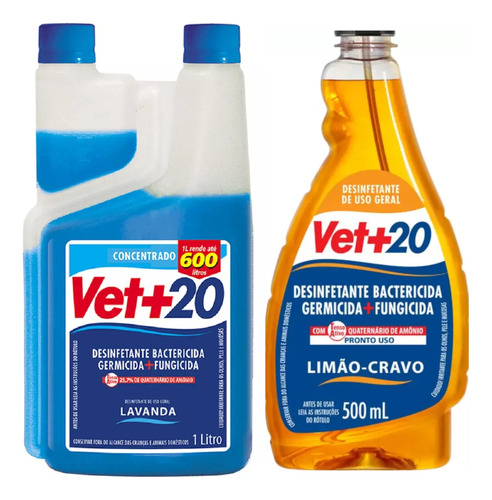 Desinfetante Vet+20 Bactericida Limão E Cravo - 1 Litro
