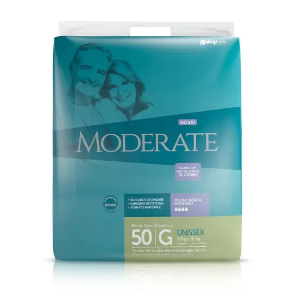 Encontraproduto.com.br - Fralda Geriátrica Moderate Tamanho G Pacote Hiper com 50 Unidades Descartáveis