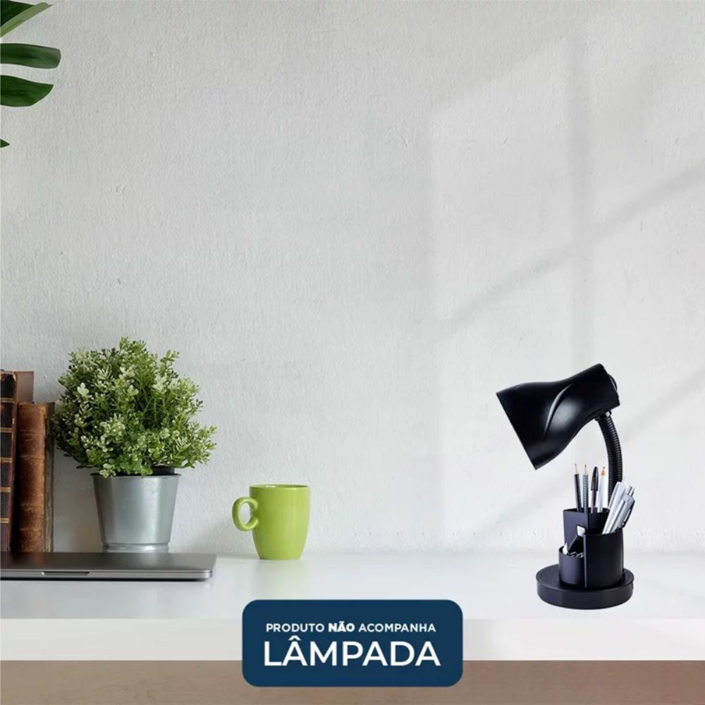 Encontraproduto.com.br - Luminária De Mesa Spiralle Preto Porta Lápis E27 Bivolt