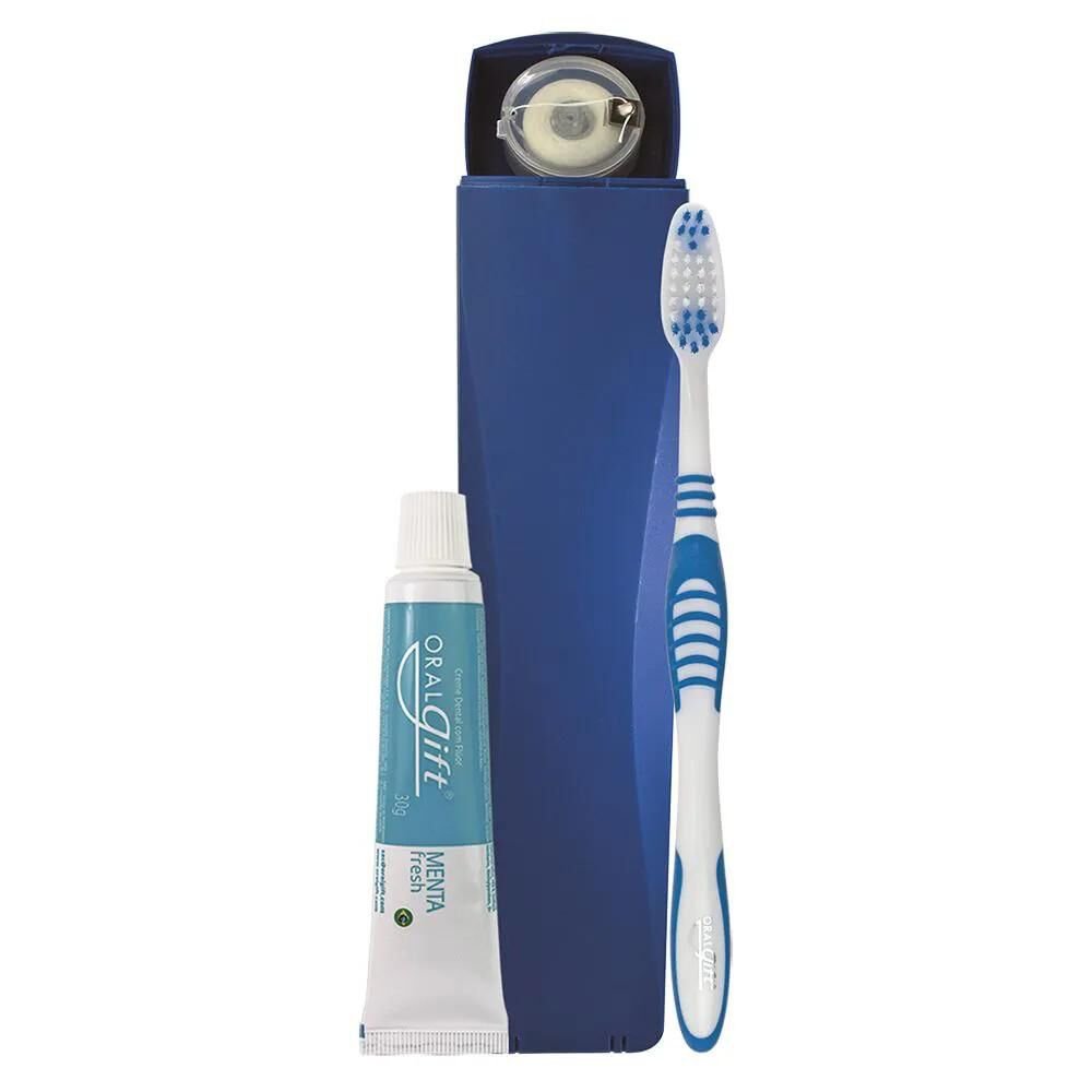 Encontraproduto.com.br - Kit Trabalho SmileBox OralGift Estojo, Fio Dental, Escova Dental e Creme Dental