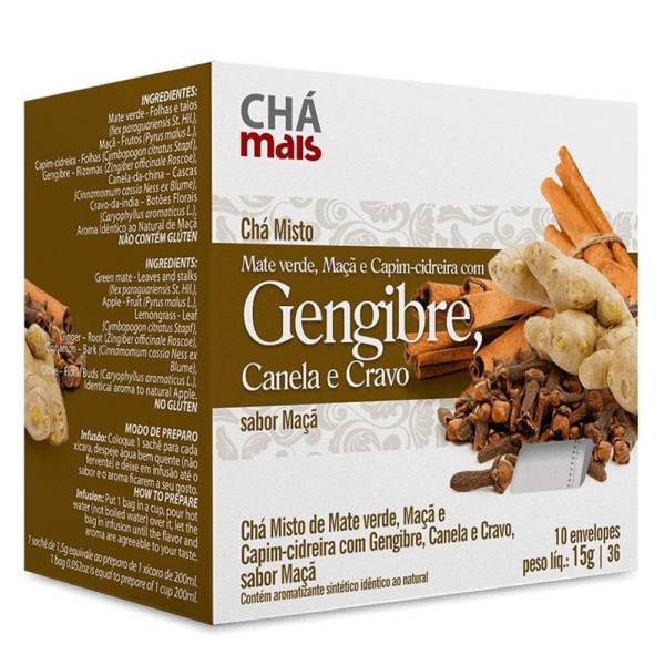 Chá Gengibre, Canela e Cravo 10 Sachês - Chá Mais