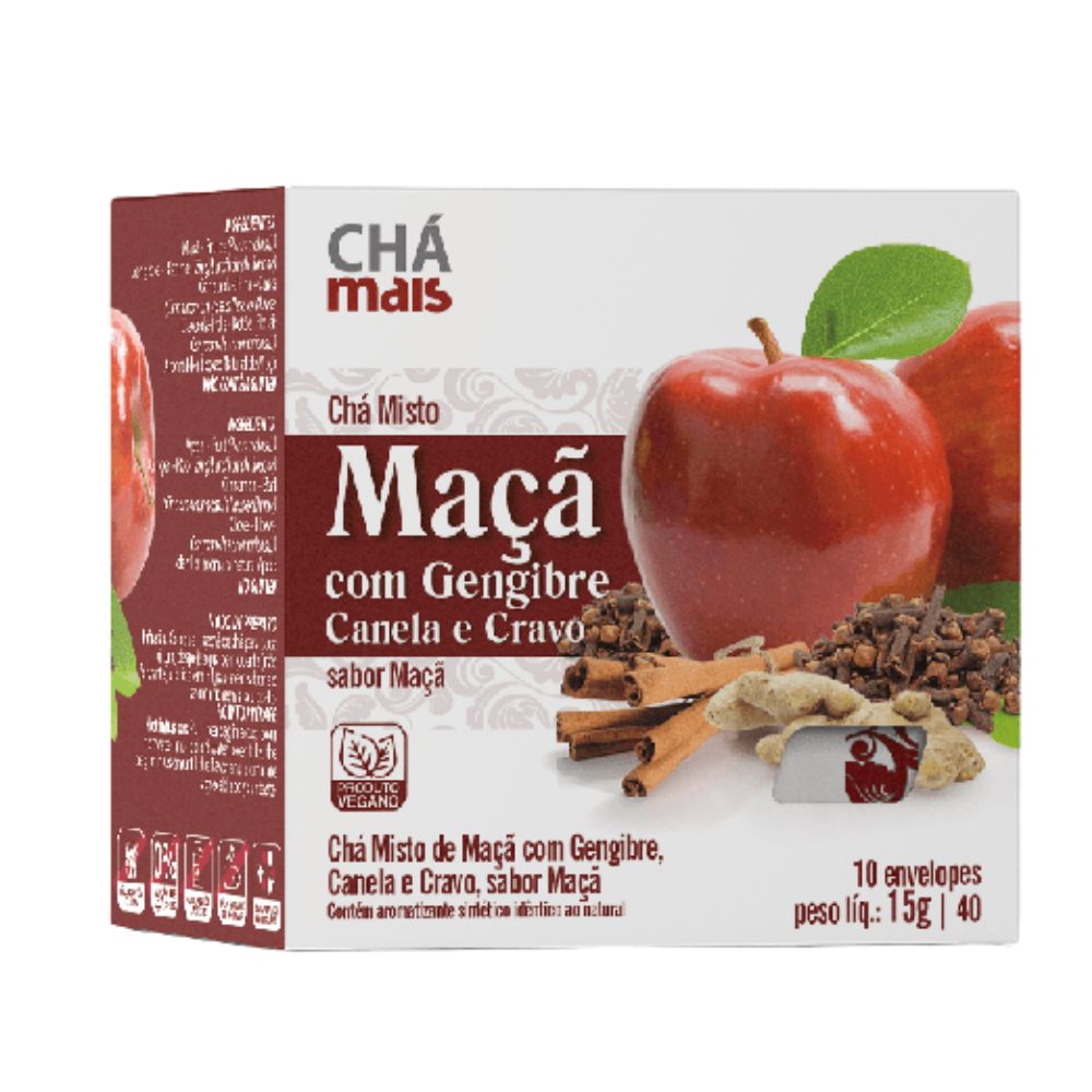 Encontraproduto.com.br - Chá Maçã com Gengibre, Canela e Cravo 10 Sachês - Chá Mais
