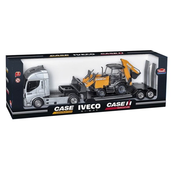 Encontraproduto.com.br - Carreta de Brinquedo Iveco com Trator Escavadeira Realistas Usual