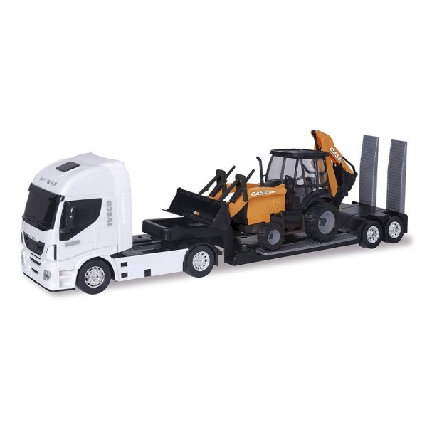 Encontraproduto.com.br - Carreta de Brinquedo Iveco com Trator Escavadeira Realistas Usual