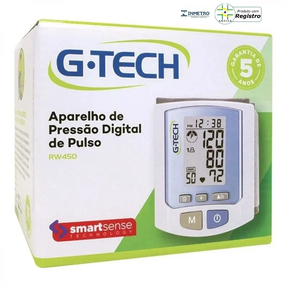 Encontraproduto.com.br - Monitor Pressão Arterial G-Tech Digital Pulso BPRW450 com 100 Memórias (Emb. contém 1un.)
