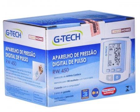 Encontraproduto.com.br - Monitor Pressão Arterial G-Tech Digital Pulso BPRW450 com 100 Memórias (Emb. contém 1un.)