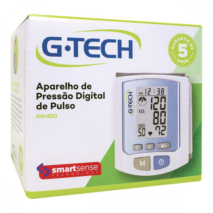 Encontraproduto.com.br - Monitor Pressão Arterial G-Tech Digital Pulso BPRW450 com 100 Memórias (Emb. contém 1un.)