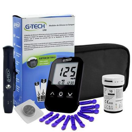 Encontraproduto.com.br - Monitor de Glicemia G-Tech com 1 Aparelho + 1 Lancetador + 10 Lancetas + 10 Tiras