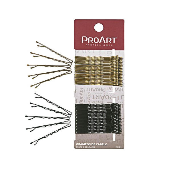 Encontraproduto.com.br - Grampos para Cabelo ProArt Preto e Dourado 50 unidades
