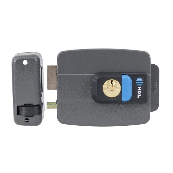 Encontraproduto.com.br - Fechadura Elétrica Dupla com Botão Abertura para Dentro C90 12V Cinza
