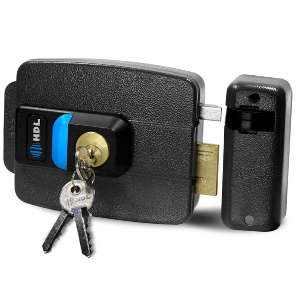 Encontraproduto.com.br - Fechadura Elétrica Dupla com Botão Abertura para Dentro C90 12V Cinza
