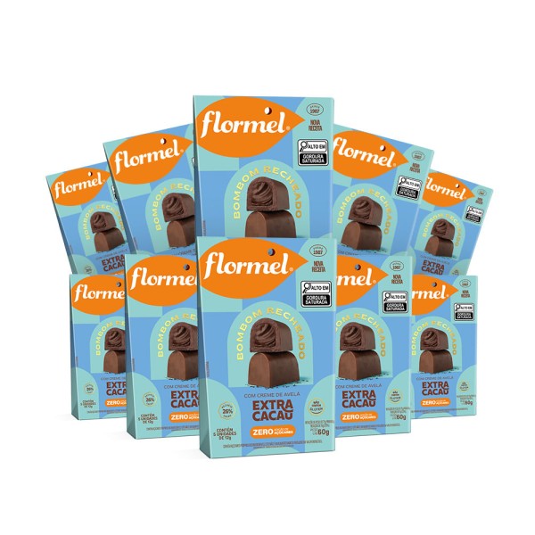 Kit Pouch Bombom Recheado com Creme Extra Cacau Flormel Zero Açúcar 60G com 10 unidades