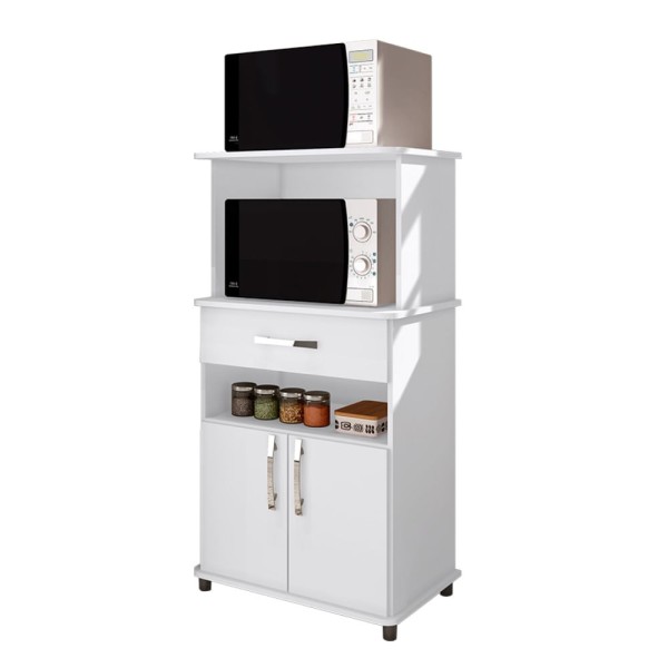 Encontraproduto.com.br - Balcão Multiuso para Forno 2 Portas 2 Nichos e 1 Gaveta - Branco