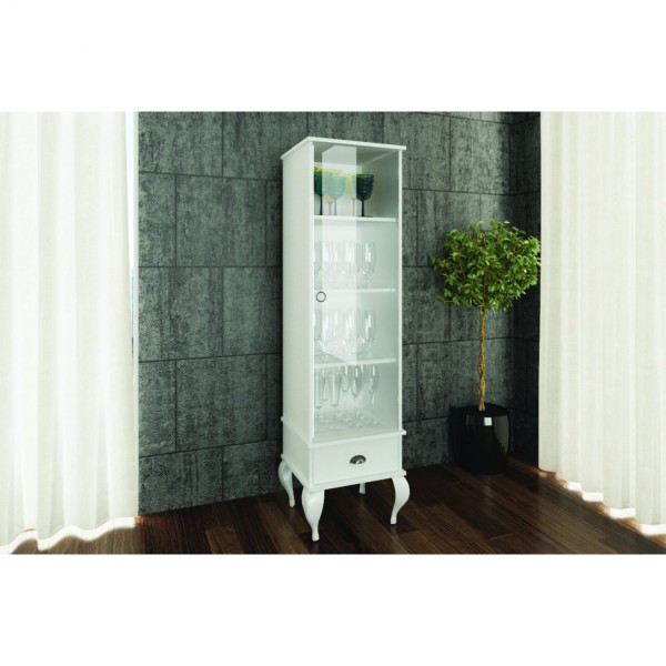 Encontraproduto.com.br - Cristaleira Clássica 1 Porta de Vidro 1 Gaveta - Branco