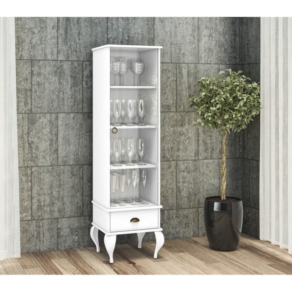 Encontraproduto.com.br - Cristaleira Clássica 1 Porta de Vidro 1 Gaveta - Branco