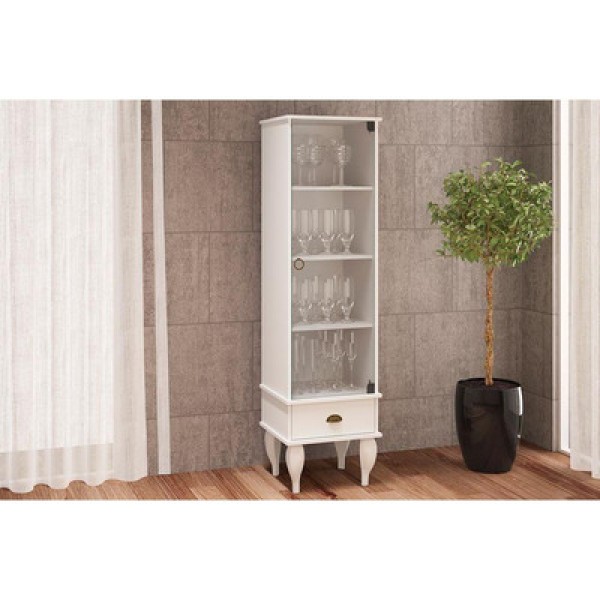 Encontraproduto.com.br - Cristaleira Clássica 1 Porta de Vidro 1 Gaveta - Branco